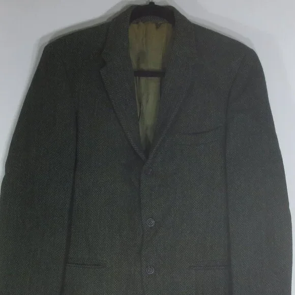Perth Ltd Jacket Green Vintage Scottish Wool Harris Tweed Lined Blazer Size 42R